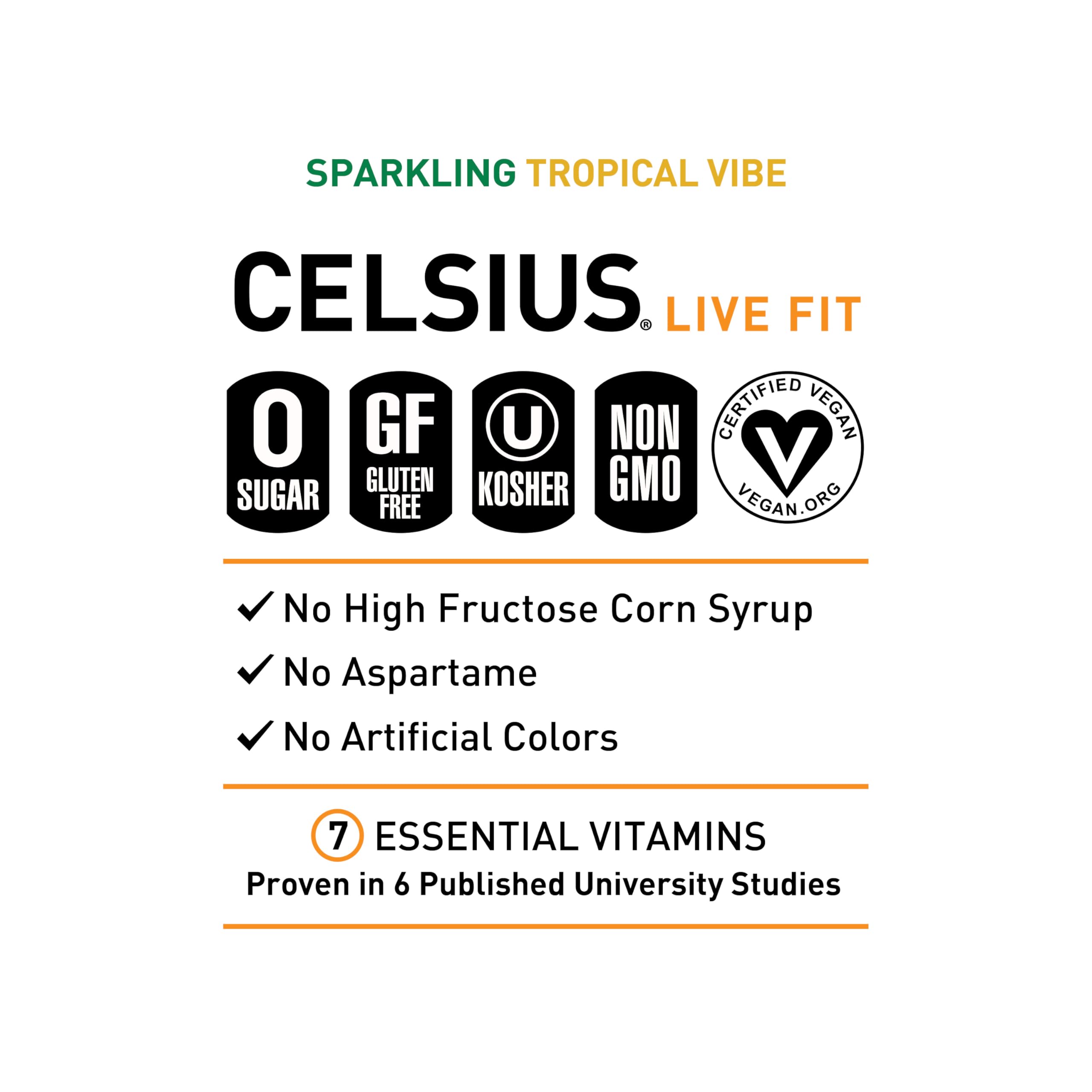 Celsius Sparkling Tropical Vibe can nutrition panel for informed energy choices