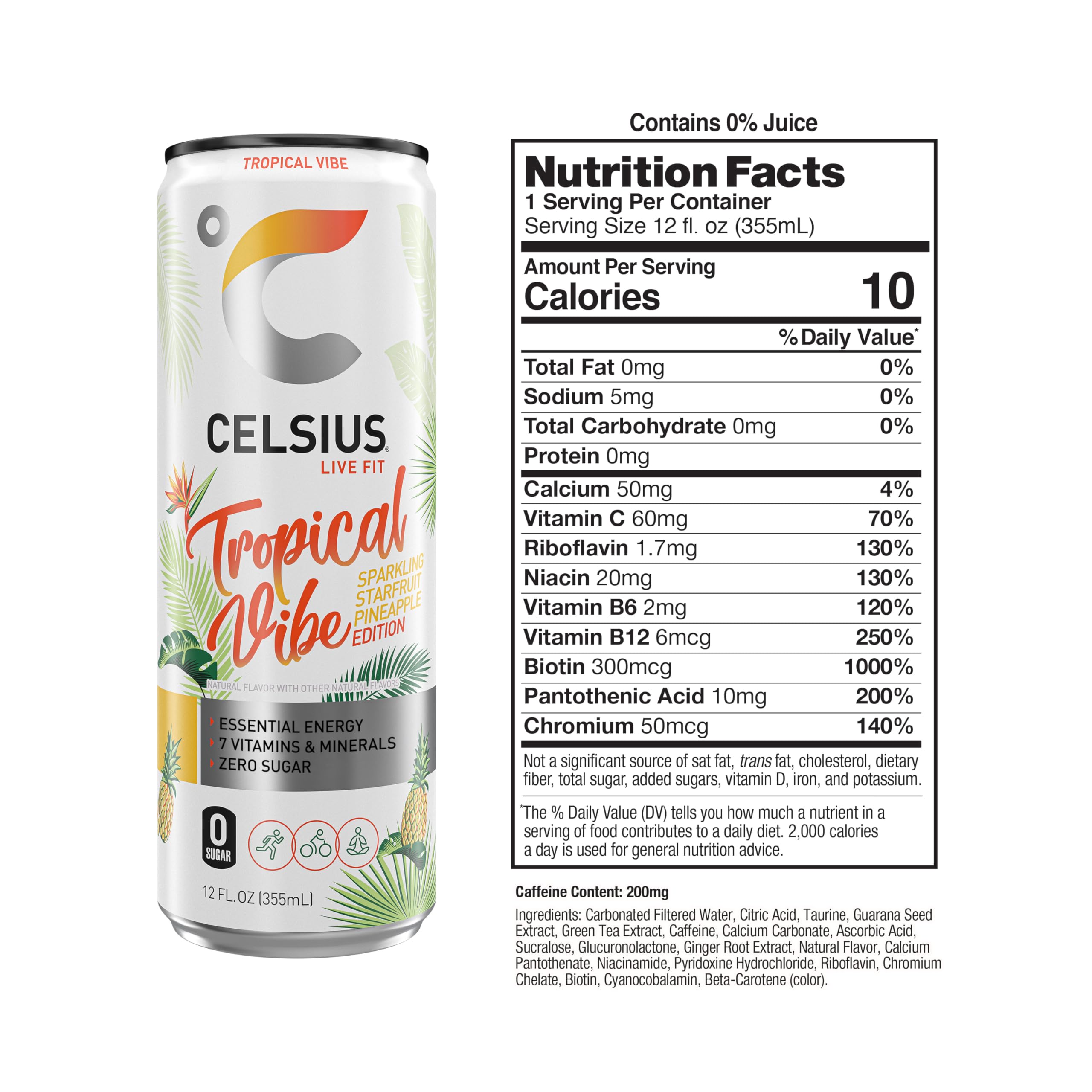 Celsius Sparkling Tropical Vibe side can for convenient on-the-go energy