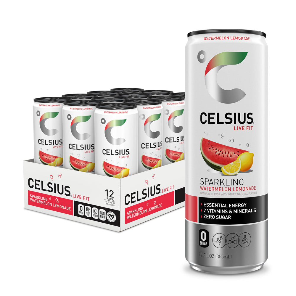 Celsius Sparkling Watermelon Lemonade can delivering refreshing energy for workouts