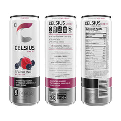 Celsius Sparkling Wild Berry 12-pack display for convenient fueling on the go.