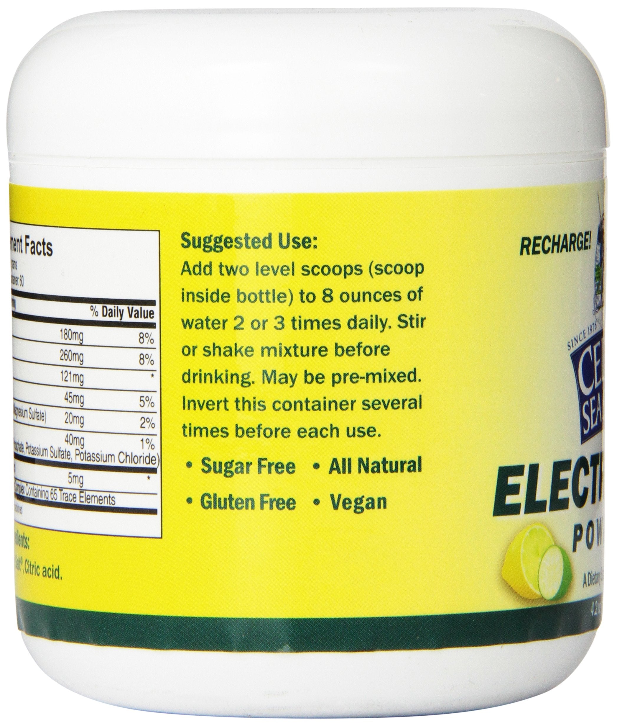 Celtic Sea Salt Electrolyte Powder packaging front shows branding and lemon-lime flavor.