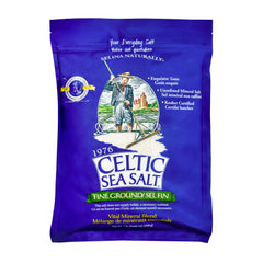 Celtic Sea Salt fine ground in a resealable bag for everyday seasoning.