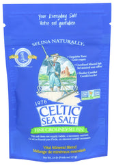 Celtic Sea Salt fine-ground quarter-pound bag showing texture for daily seasoning.