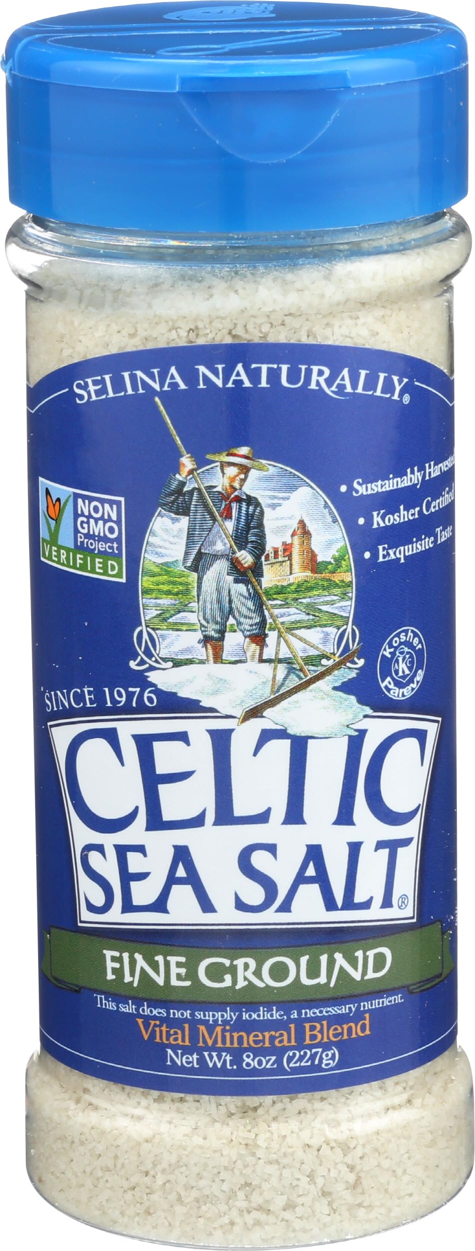 Celtic Sea Salt fine-ground shaker on table for everyday cooking and flavor