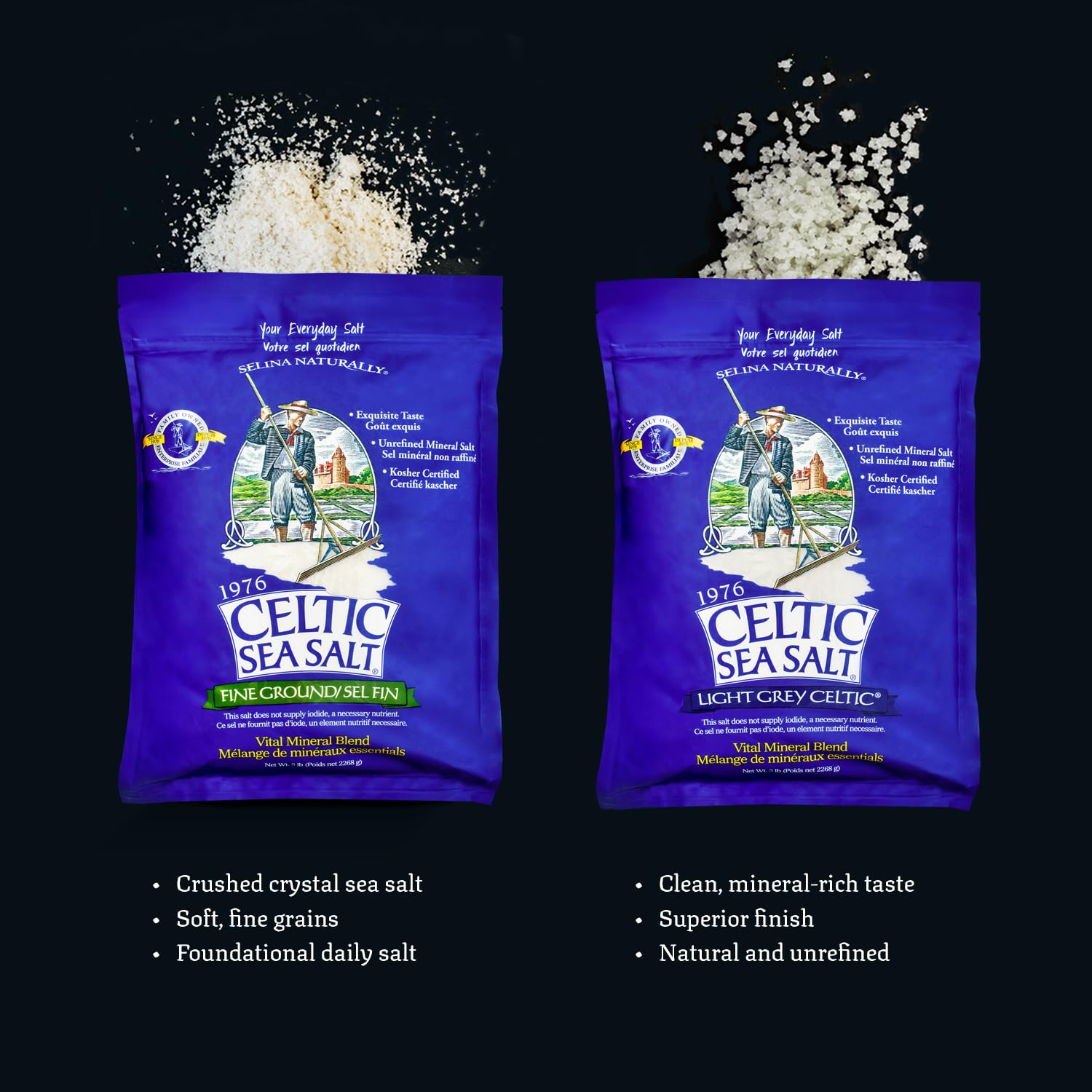 Celtic Sea Salt hand-harvested collection reflects traditional coastal methods.