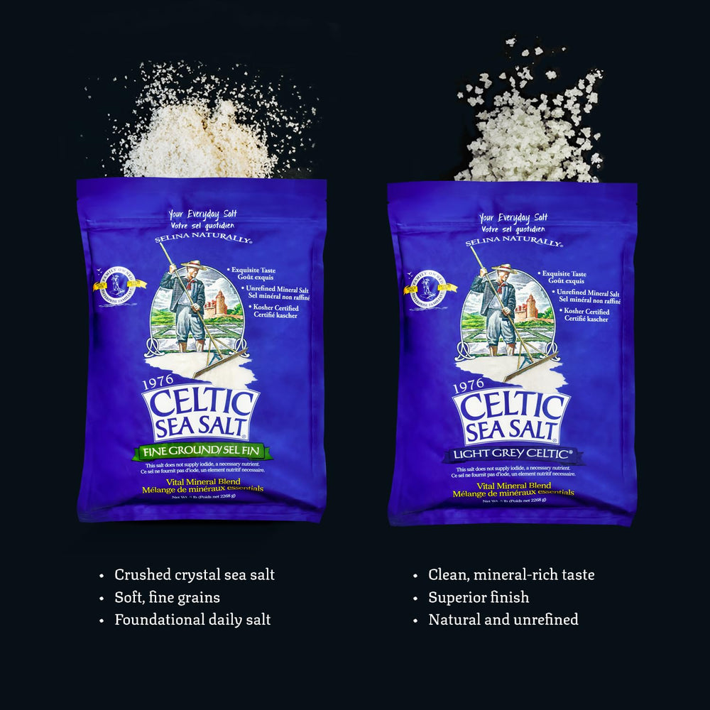 Celtic Sea Salt hand-harvested collection reflects traditional coastal methods.