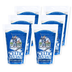 Celtic Sea Salt light grey bag closeup for flavorful cooking and seasoning.