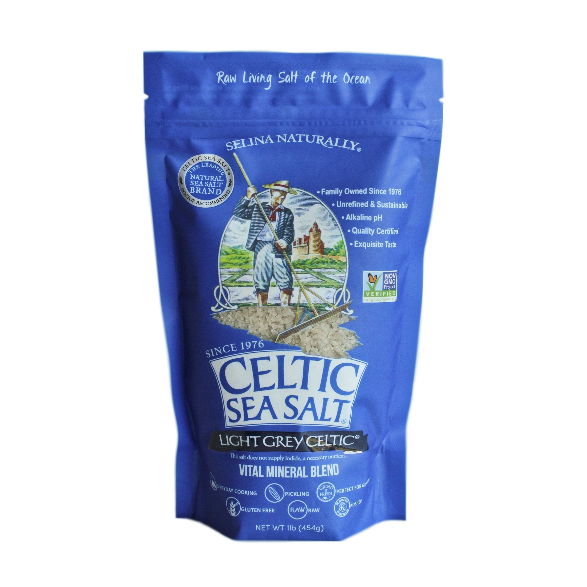 Celtic Sea Salt Light Grey grains close-up for rustic flavor enhancement.