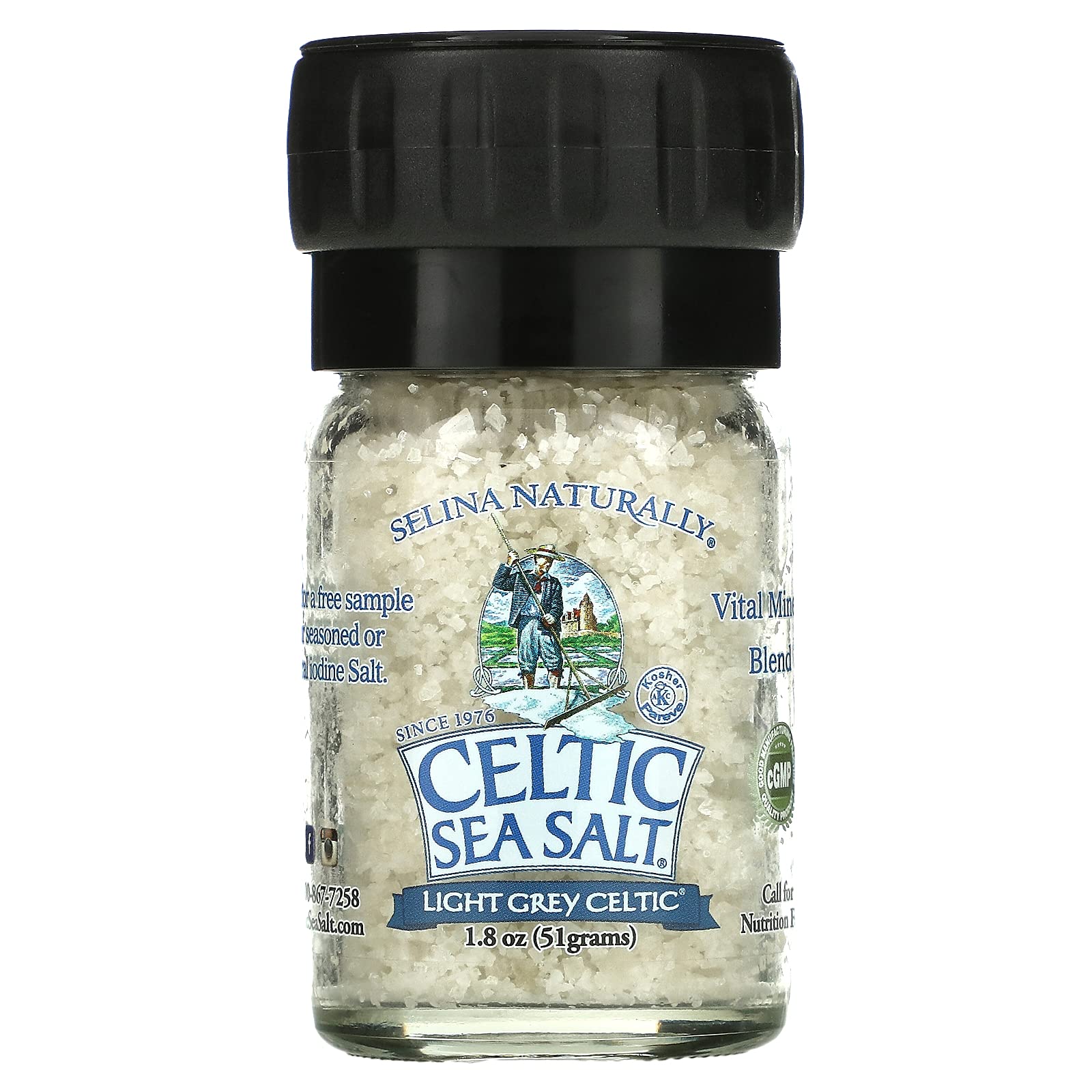 Celtic Sea Salt Light Grey mini grinder ready for on-the-go seasoning and tableside use.