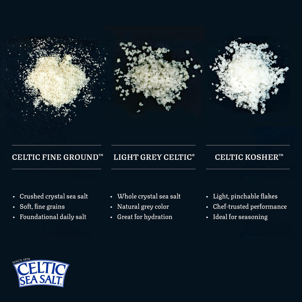 Celtic Sea Salt Light Grey Pou pour action for easy dispensing.