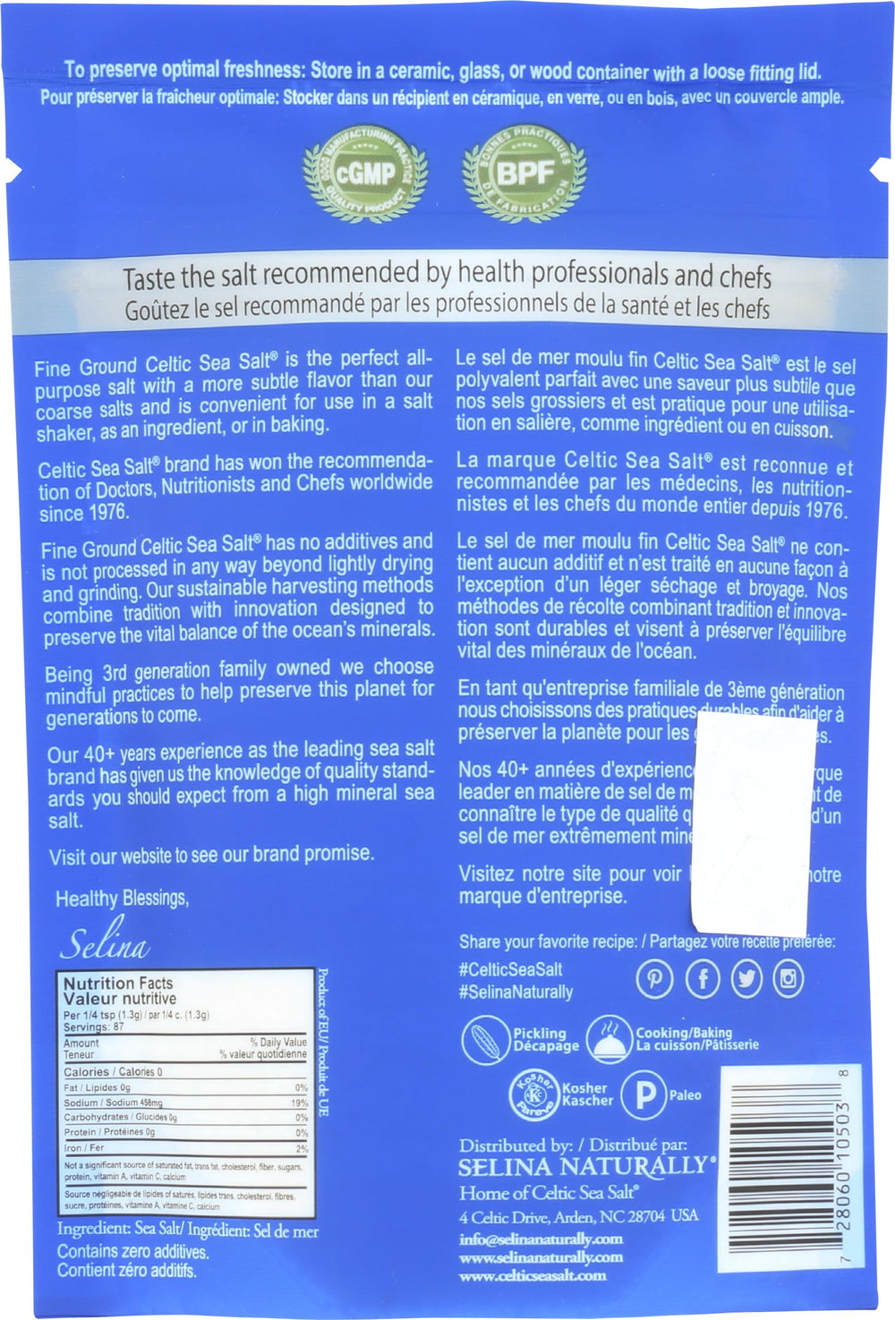 Celtic Sea Salt resealable bag close-up highlighting freshness and easy storage.