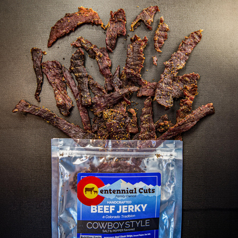 Centennial Cuts Beef Jerky texture close-up shows lean, savory strips