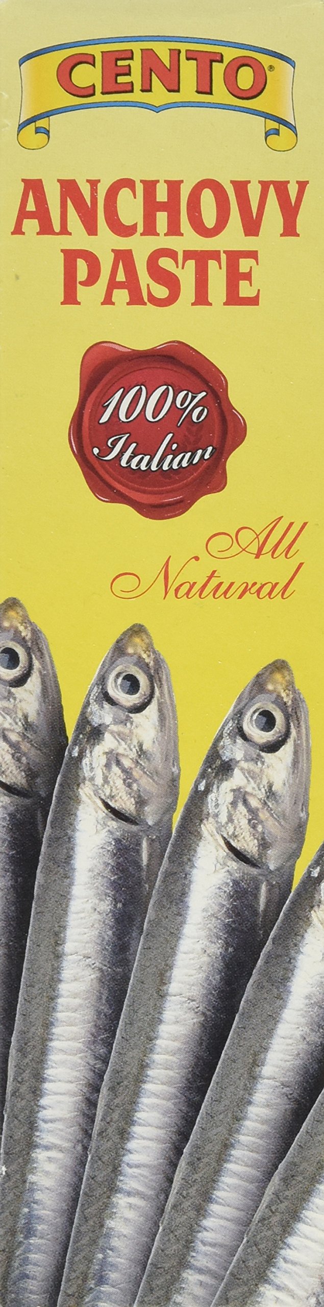 Cento Anchovy Paste jar label close-up showing authentic Italian ingredients.