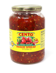 Cento Diced Hot Cherry Pepper Hoagie Spread jar with vibrant peppers and tangy texture.