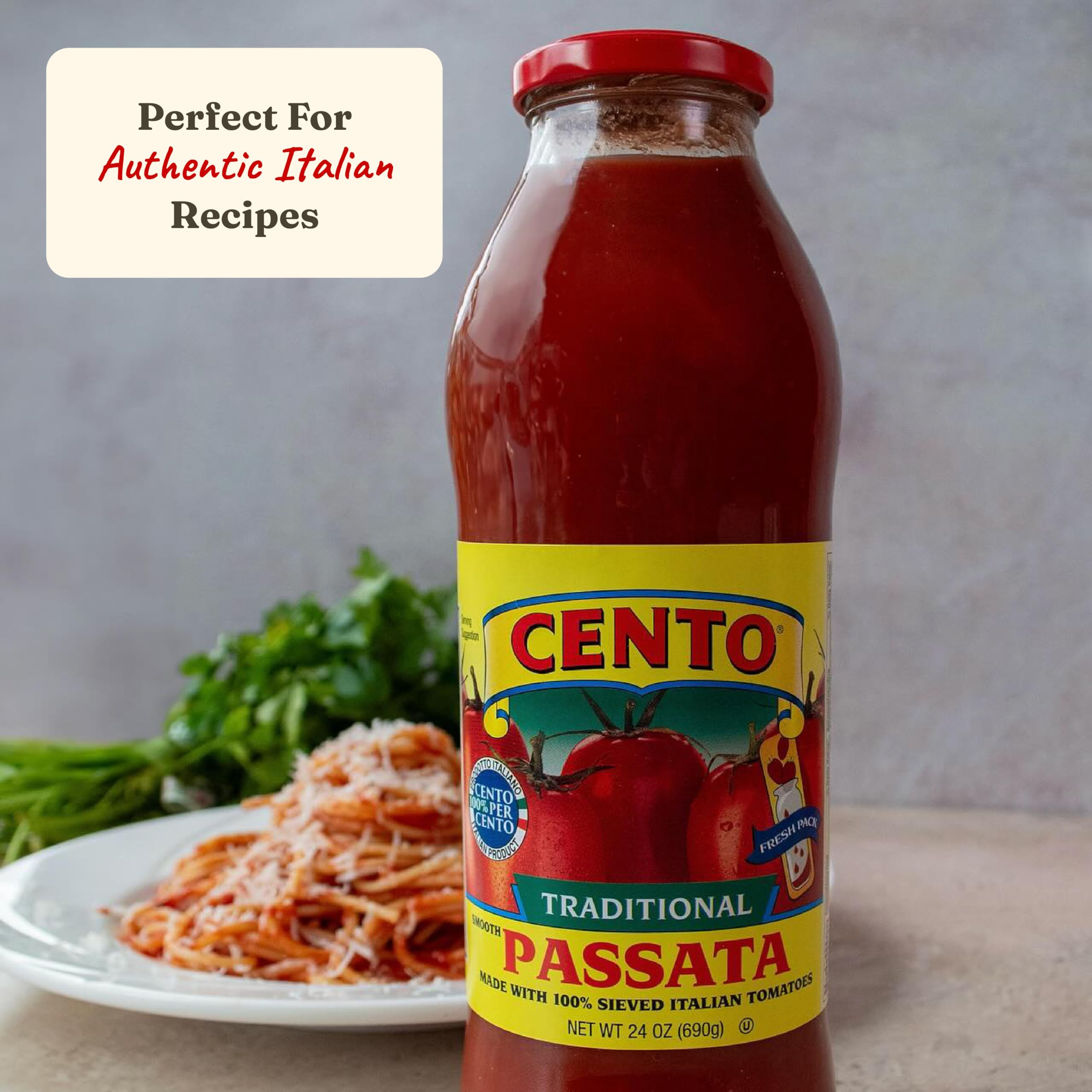 Cento Passata ingredients highlight sea salt and fresh tomatoes.