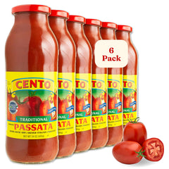 Cento Passata jar label close-up showing authentic Italian tomatoes and natural ingredients.