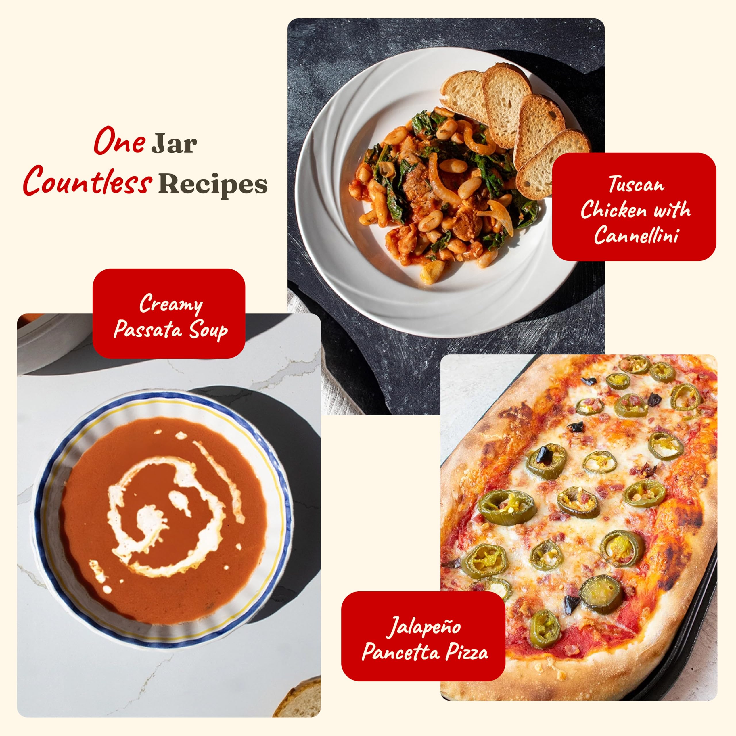 Cento Passata ready-to-use tomato base in pantry-ready jar.
