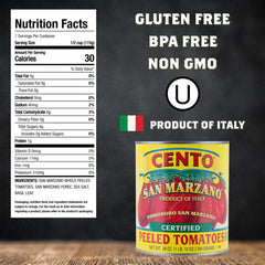 Cento San Marzano tomatoes can closeup, robust flavor base for pasta sauces