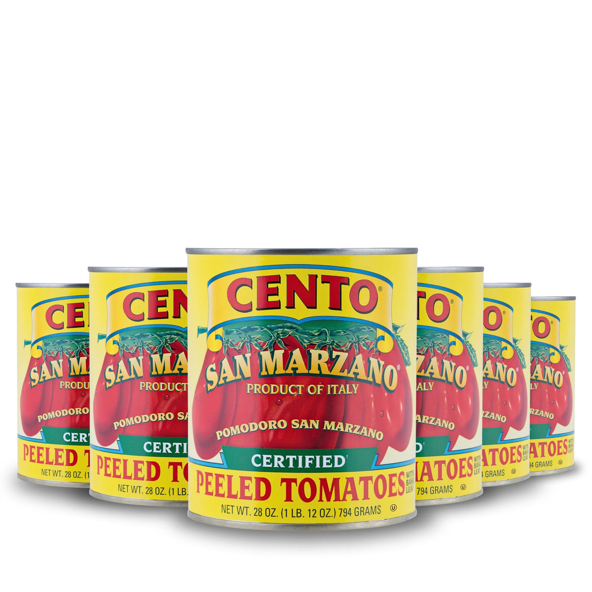 Cento San Marzano whole peeled tomatoes six-pack packshot, ideal for easy home sauces