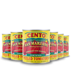 Cento San Marzano whole peeled tomatoes six-pack packshot, ideal for easy home sauces