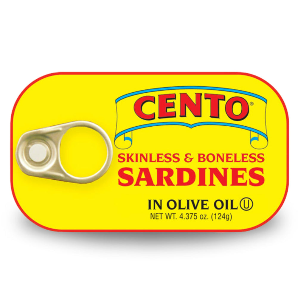 Cento sardines in olive oil can shown, premium flavor and protein ready to elevate salads