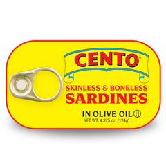 Cento sardines in olive oil can shown, premium flavor and protein ready to elevate salads