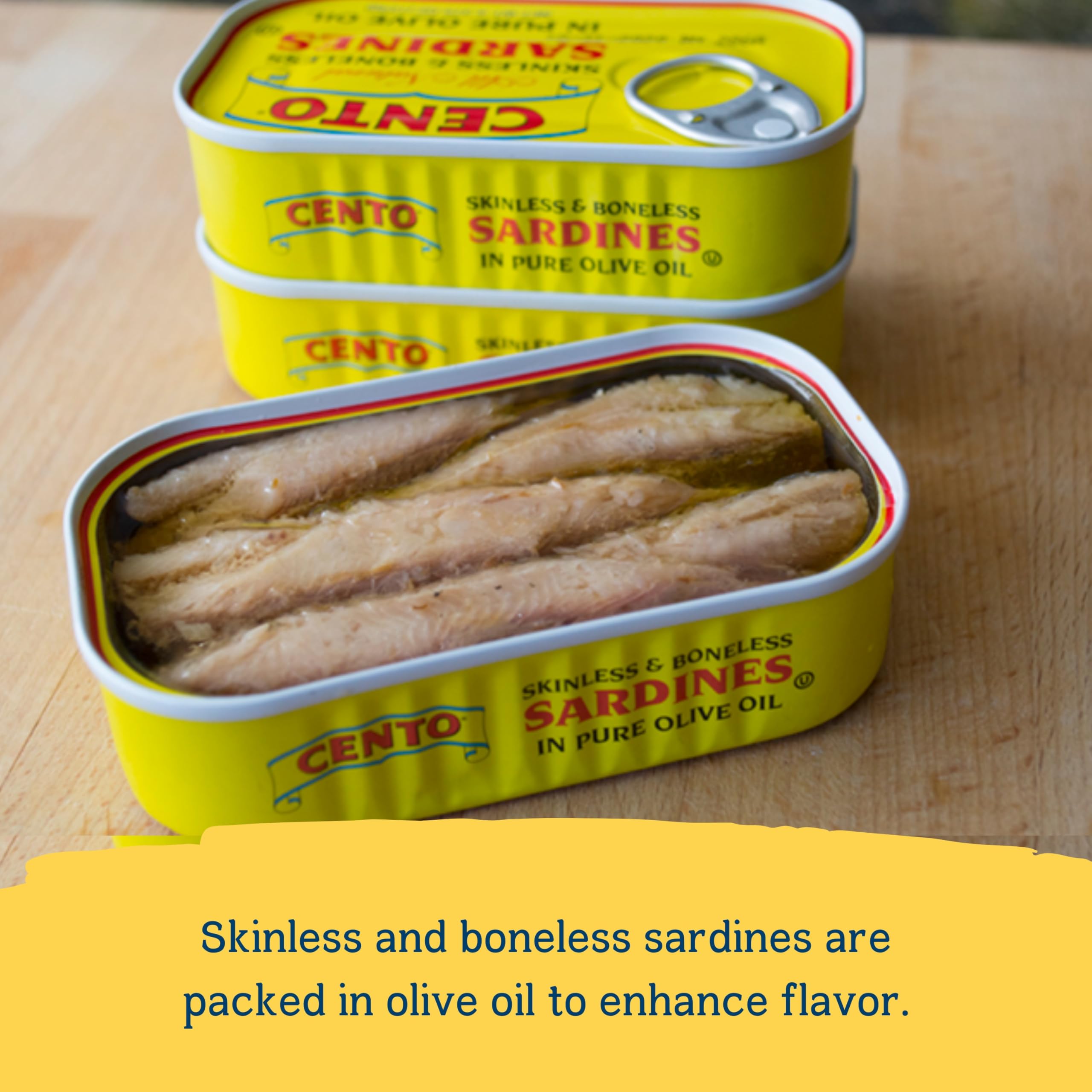 Cento sardines pull-top lid for fast, easy prep