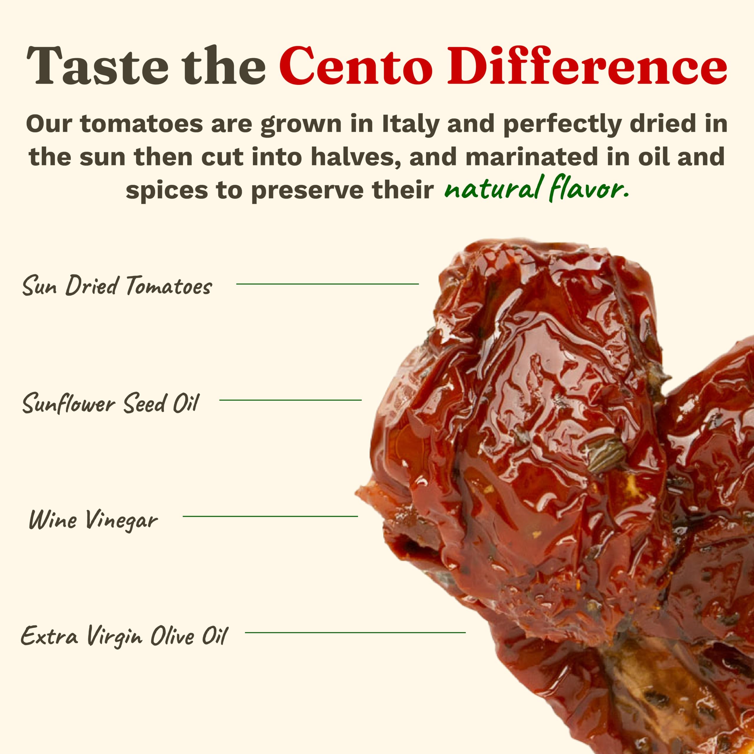 Cento sun-dried tomatoes in oil and spices elevating pasta with Italian marinade
