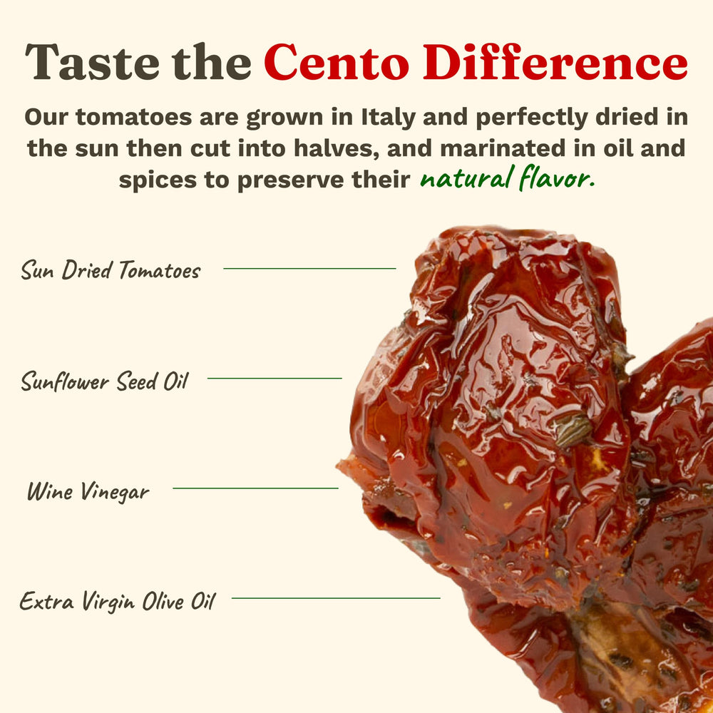Cento sun-dried tomatoes in oil and spices elevating pasta with Italian marinade