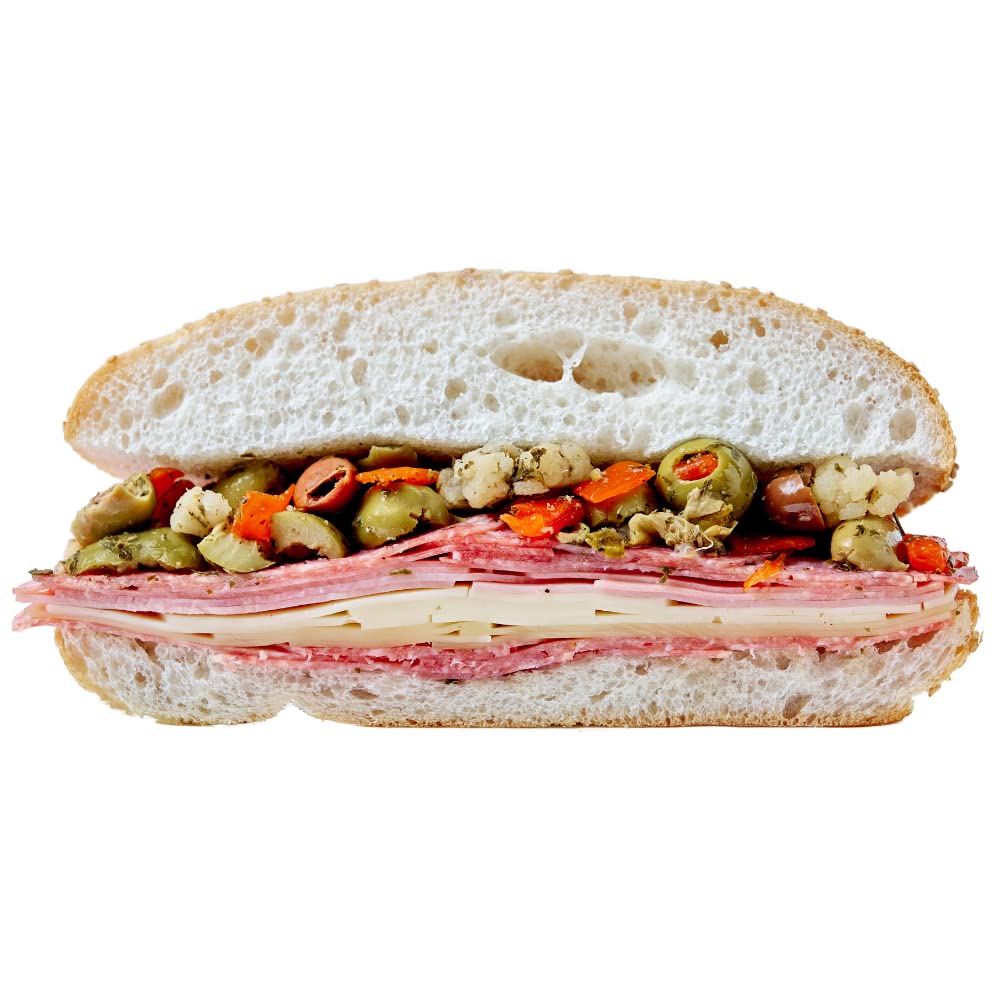 CENTRAL GROCERY Co. Muffuletta slice featuring olive salad layers