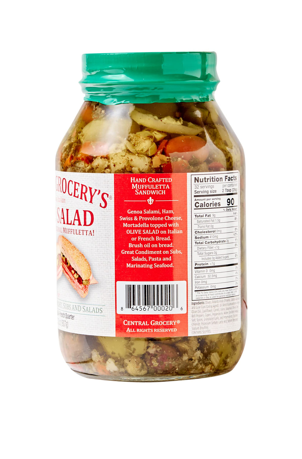 Central Grocery Olive Salad ingredients closeup showing vegetables and oil blend.