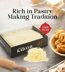 Kataifi dough layers for baklava or kunafa ready to assemble with pistachios.