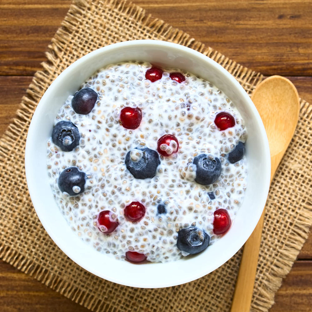Cereausly chia seeds topping yogurt for extra fiber and texture.