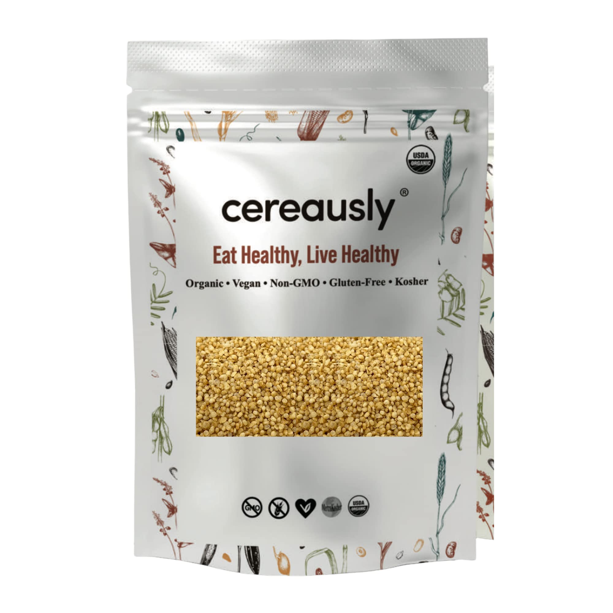 Cereausly Puffed Crispy Quinoa 1.5lb bag ready for snacking.