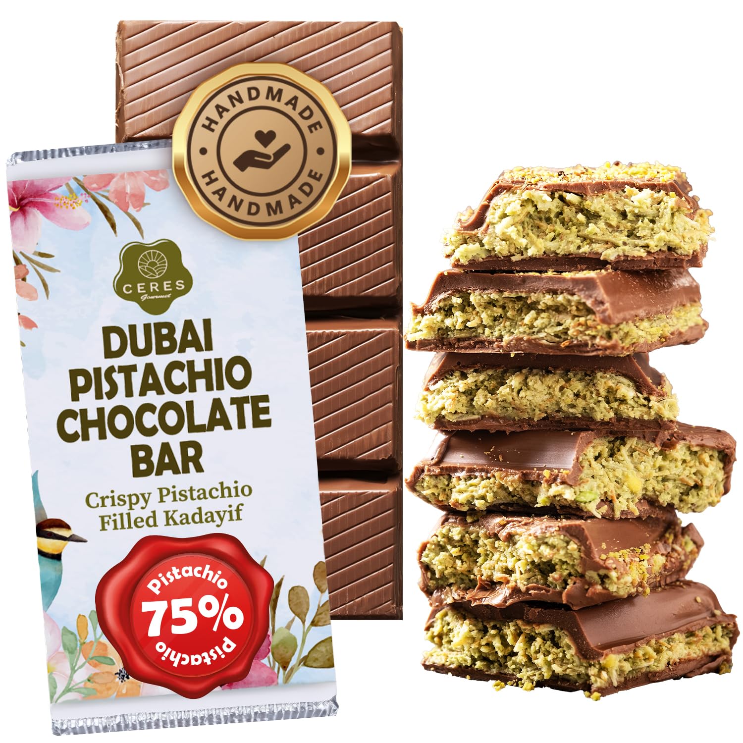Ceres Gourmet Dubai Chocolate Kunafa Bar packaging signals premium gift option.