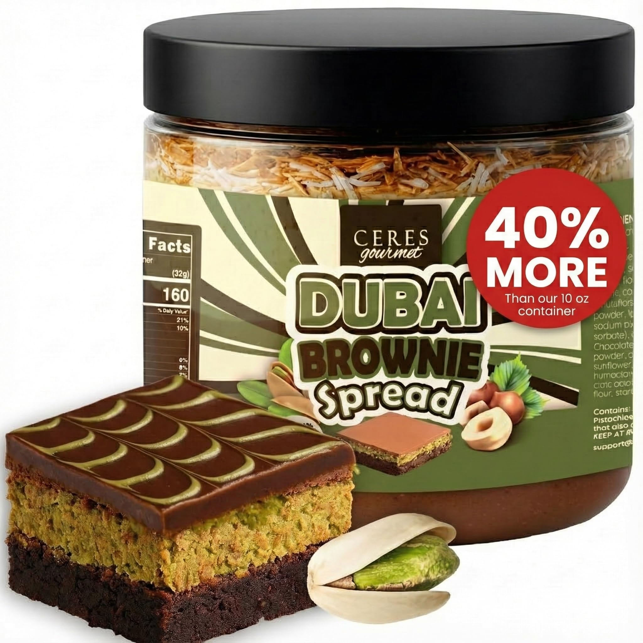 Ceres Gourmet Dubai Chocolate Pistachio Brownie Cake on display as a luxurious centerpiece