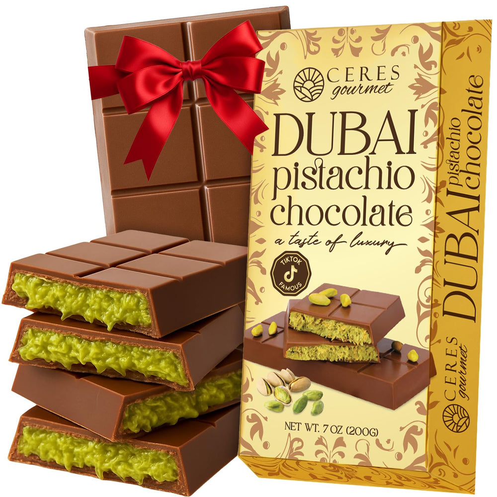 Ceres Gourmet Dubai Crispy Knafeh Bar packaging highlights premium gift-ready presentation.
