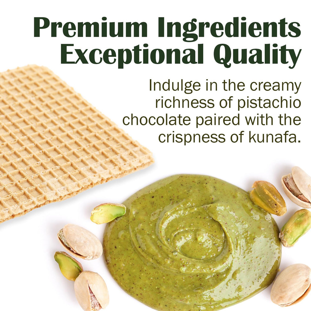 Ceres Gourmet Dubai Pistachio Wafer bite capturing creamy pistachio filling.