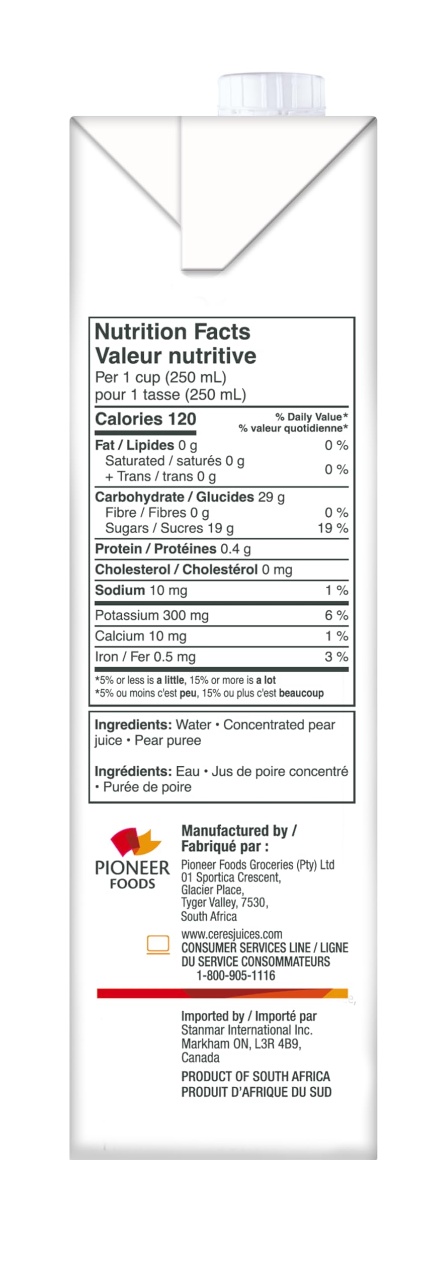 Ceres pear juice ingredients closeup showing natural components and purity