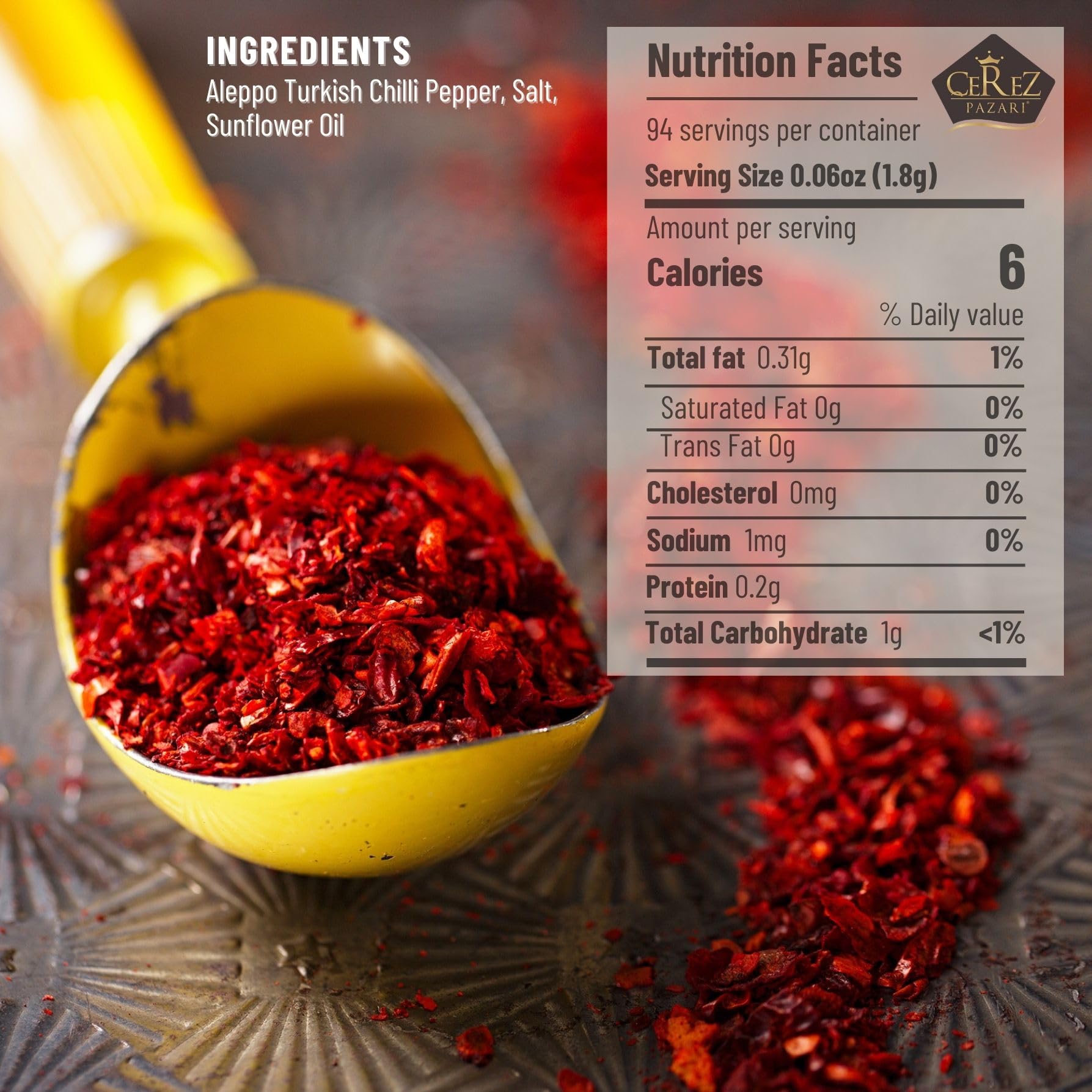 Cerez Pazari Aleppo Pepper flakes close-up showing flaky texture and vibrant red color