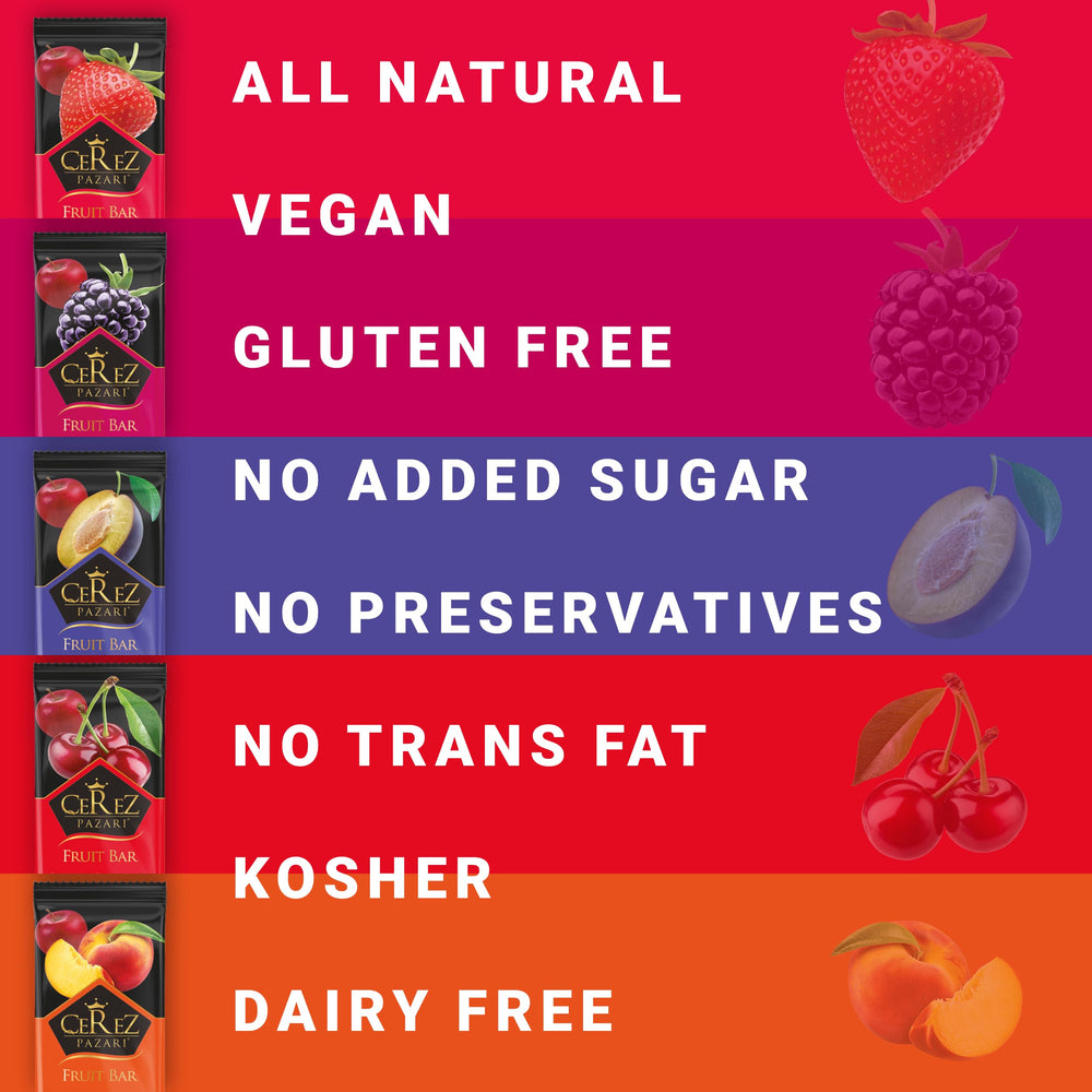 Gluten-free vegan label on Cerez Pazari fruit leather packaging