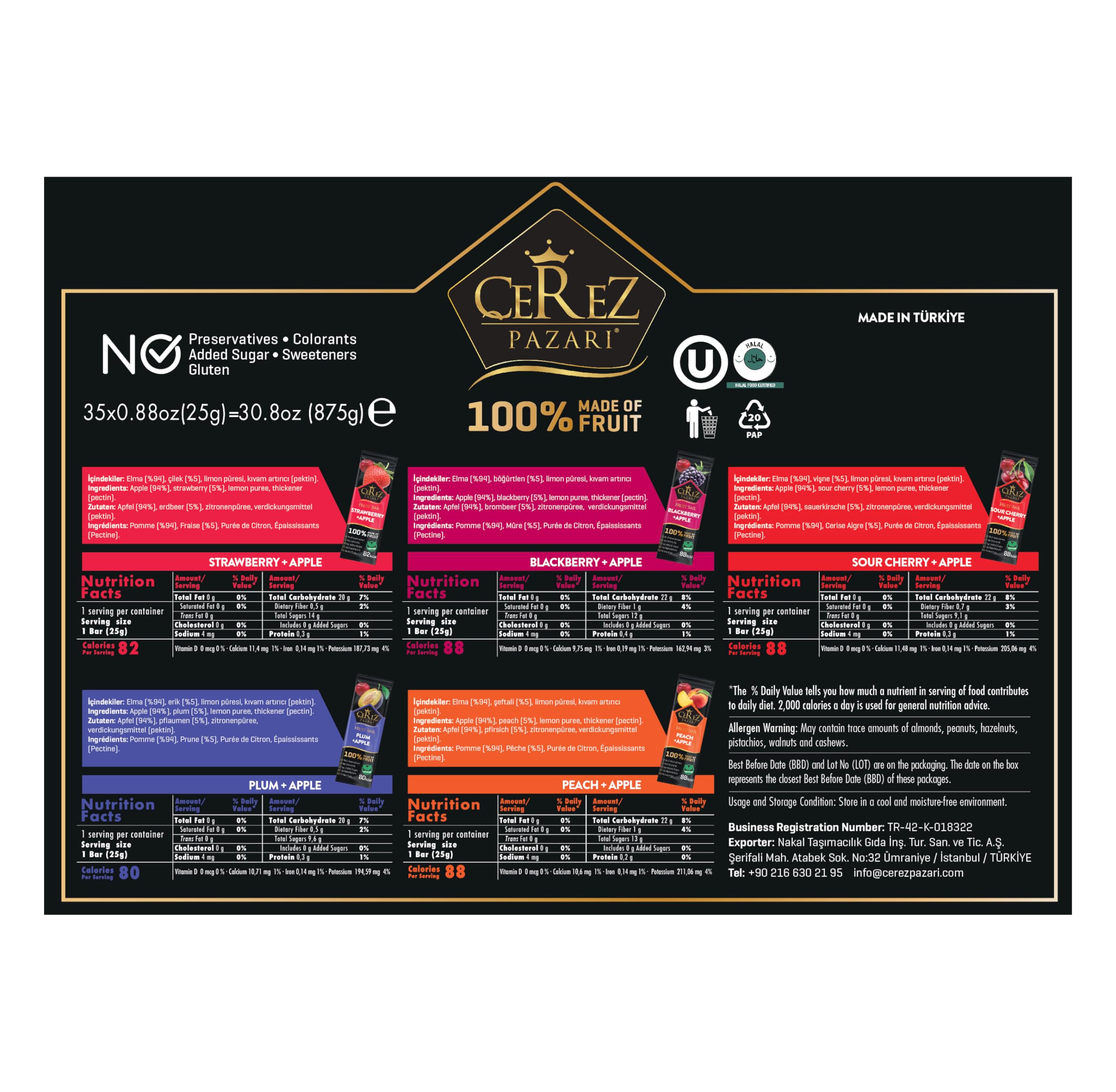 Assorted peach, plum, sour cherry options in Cerez Pazari fruit leather set
