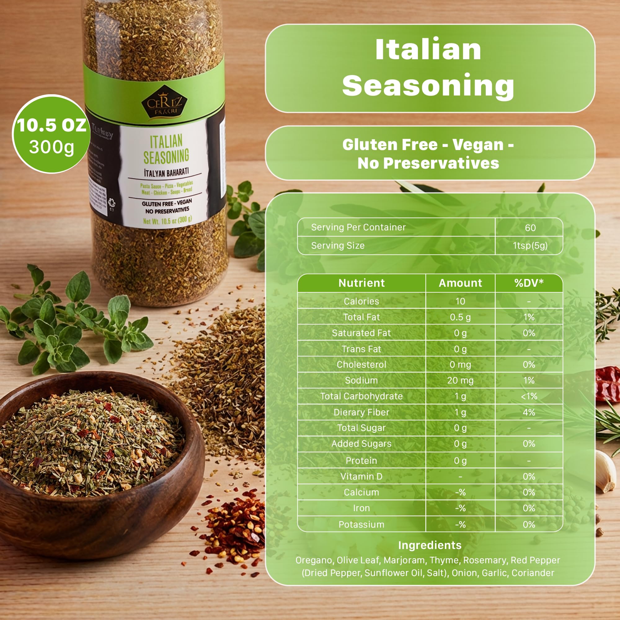 Cerez Pazari Italian Seasoning label close-up with natural herbs