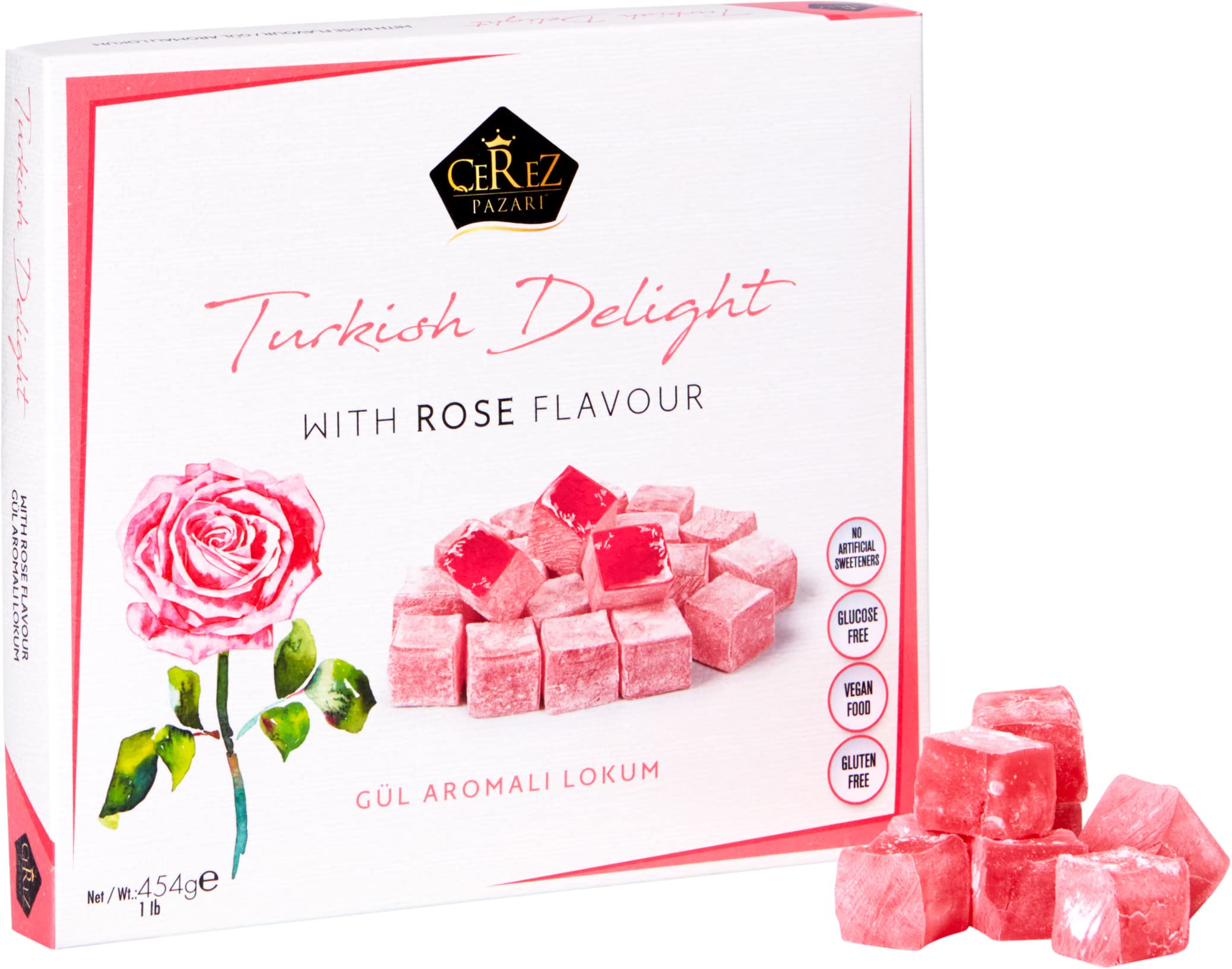 Çerez Pazarı rose-flavor Turkish Delight cubes ready for tea-time treats