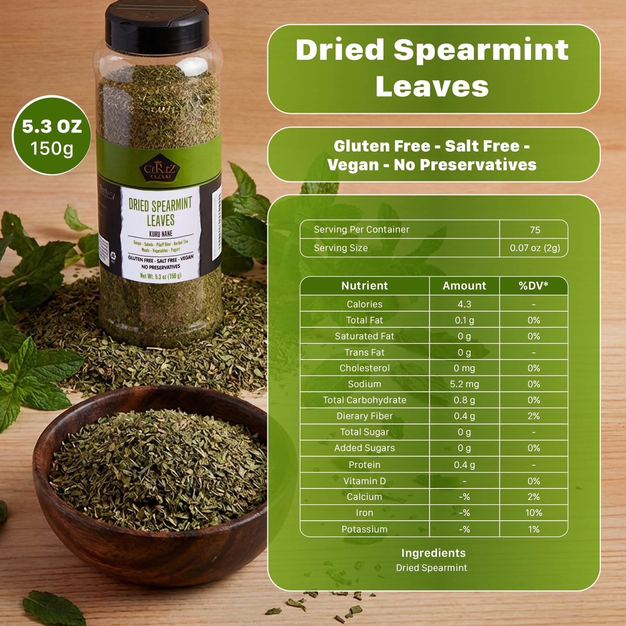 Cerez Pazari spearmint leaves closeup highlighting vibrant texture for infusions