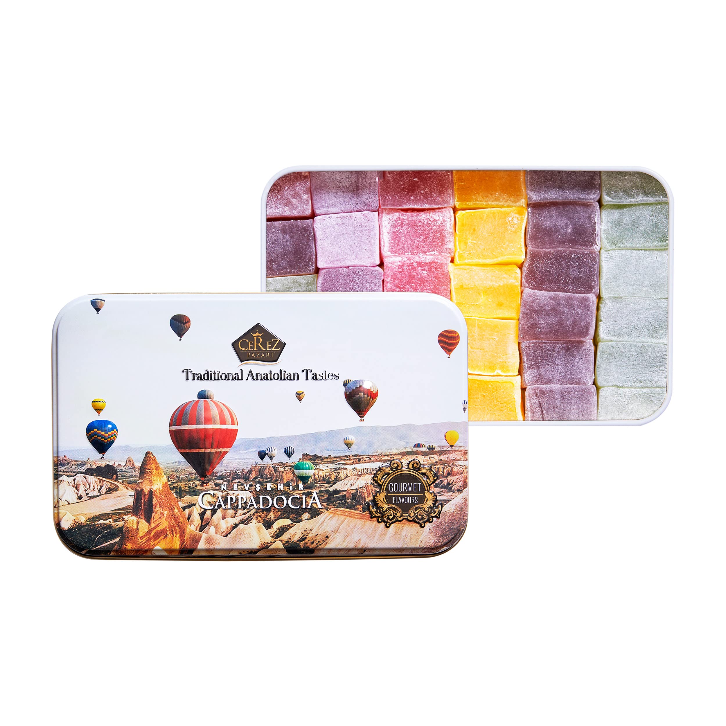 Çerez Pazarı five-flavor Turkish Delight with soft, juicy textures for sharing.