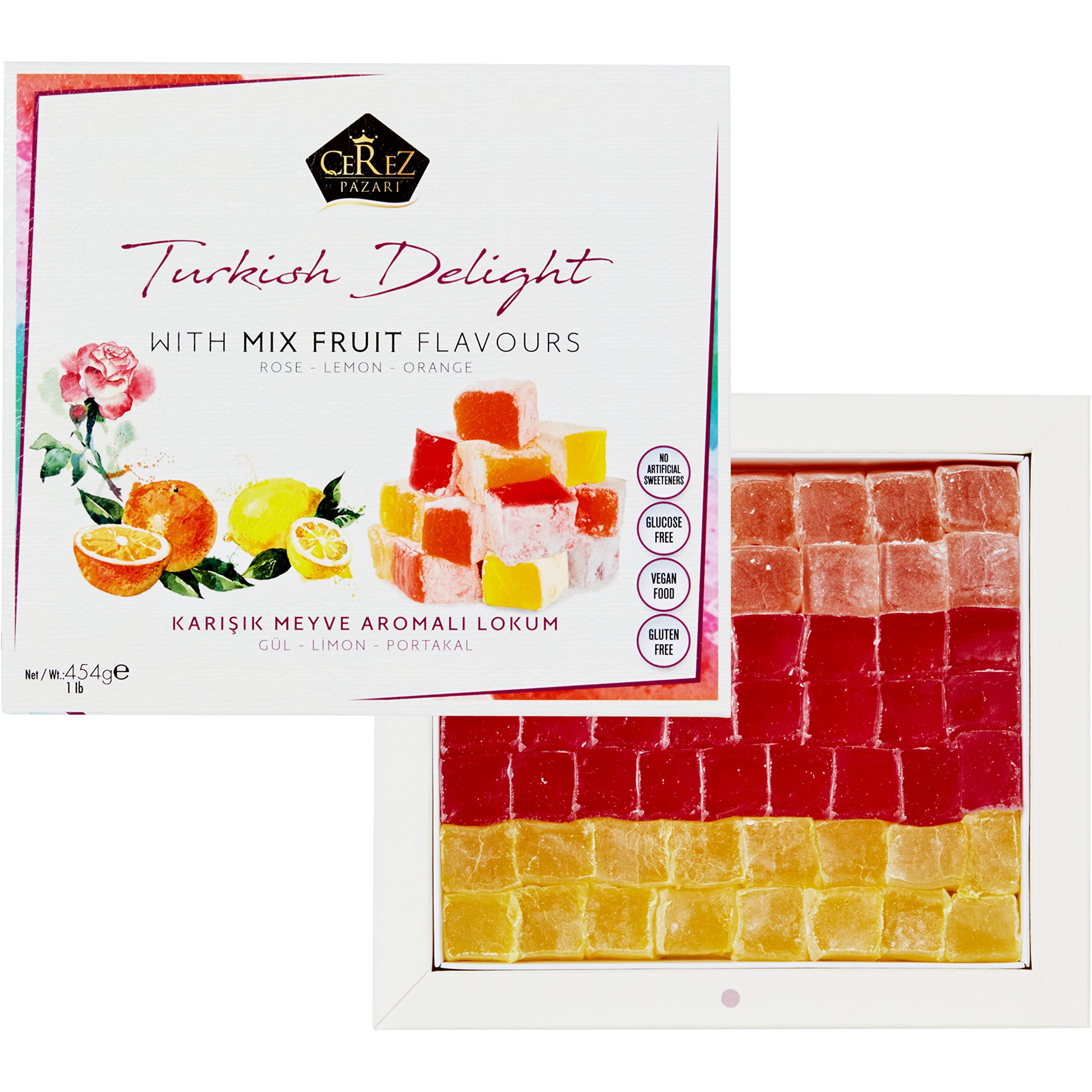 Cerez Pazari Turkish Delight bites, coated with powdered sugar