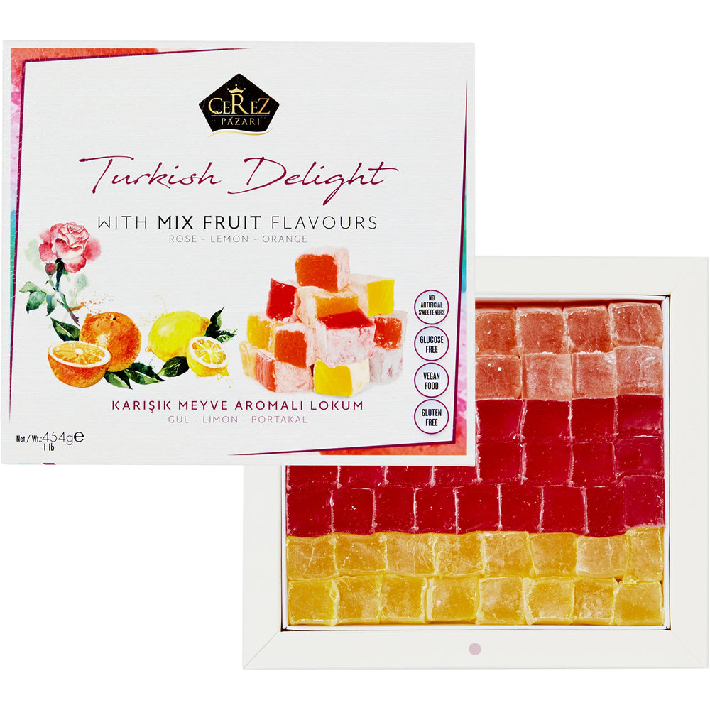 Cerez Pazari Turkish Delight bites, coated with powdered sugar