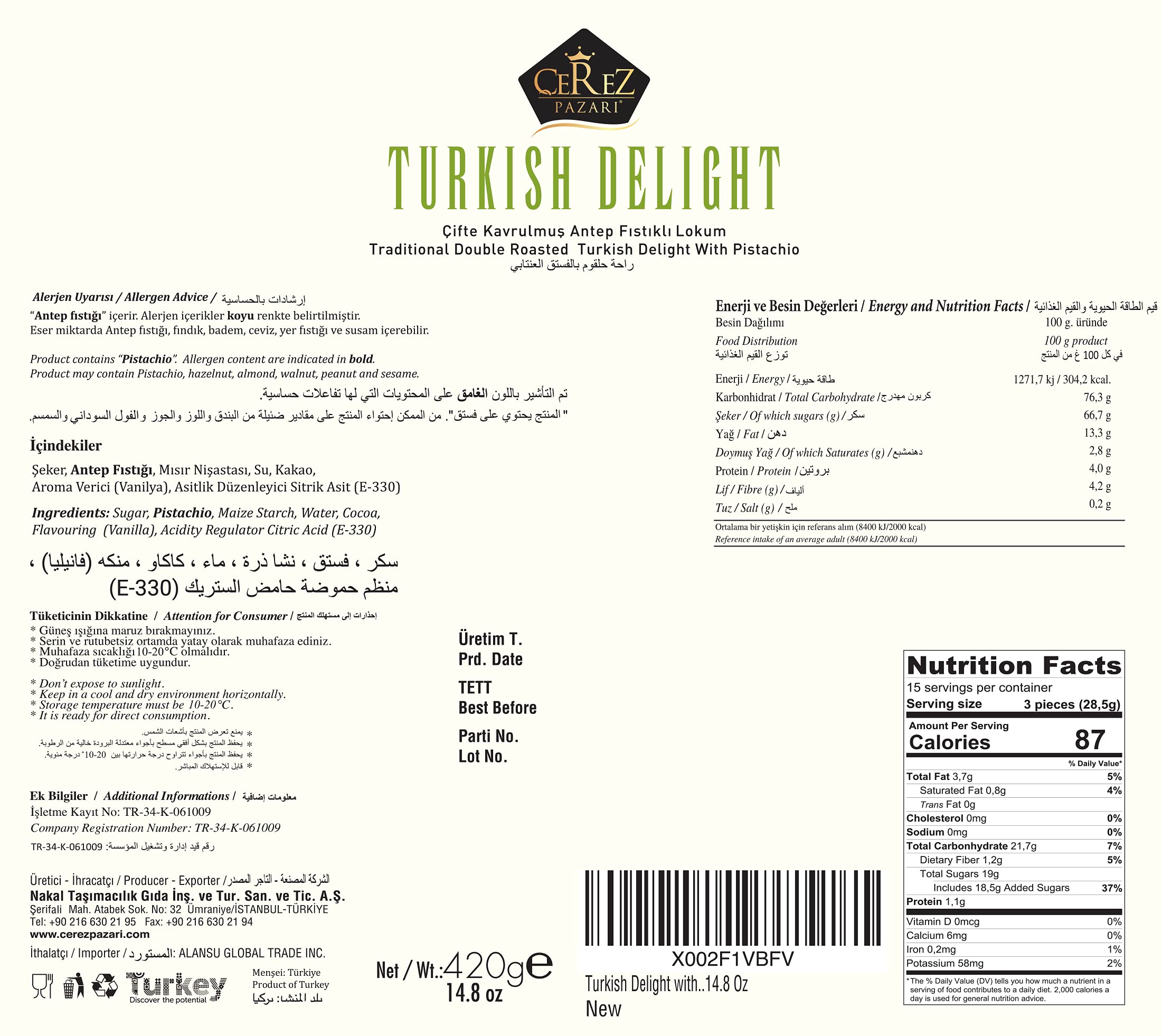 Cerez Pazari pistachio Turkish Delight close-up showing rich texture.