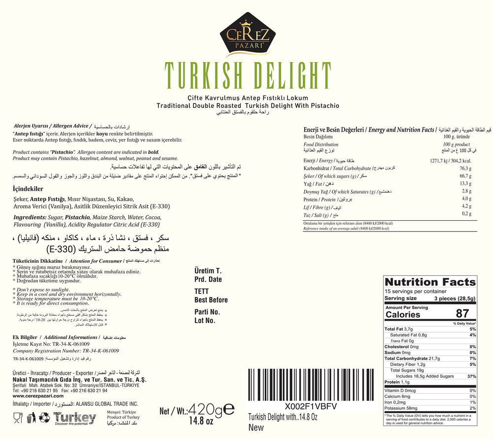 Cerez Pazari pistachio Turkish Delight close-up showing rich texture.